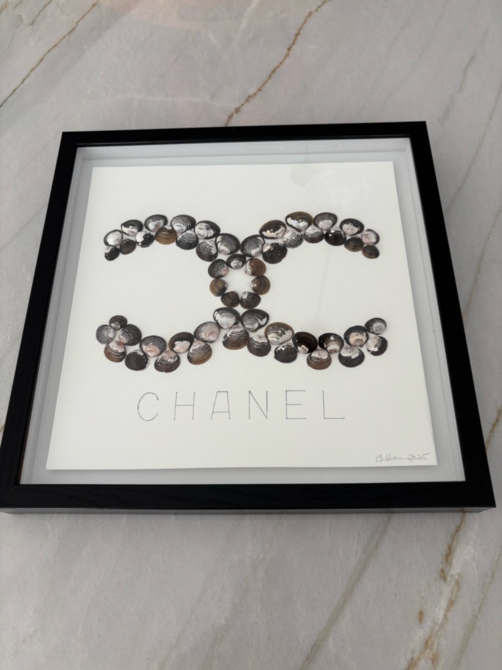 CHANEL Logo Framed Natural Rare Seashell Artwork 12” Square